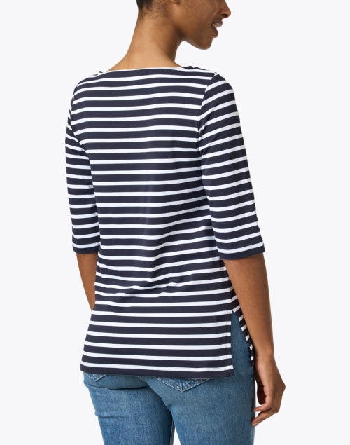 Fashionable Navy and White Striped Meryl UV-Protected Shirt