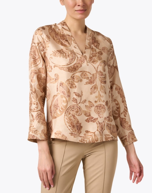 Elegant Beige Paisley Silk Ambroise Blouse for Effortless Style