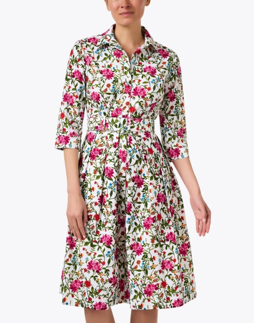 Elegant Audrey White Stretch Cotton Dress with Floral Print