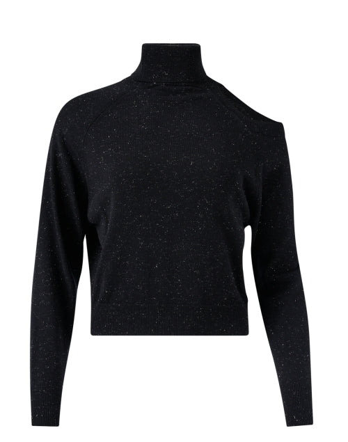 Stylish Black Women's Cold Shoulder Wool - Silk Blend Sweater