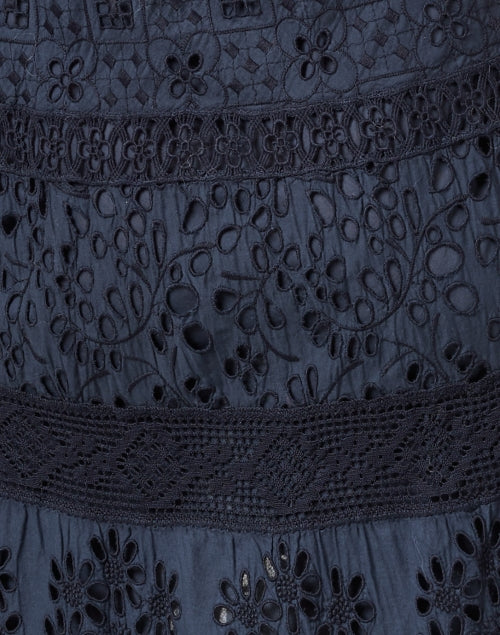 Stylish Navy Cotton Eyelet Embroidered Strapless Dress