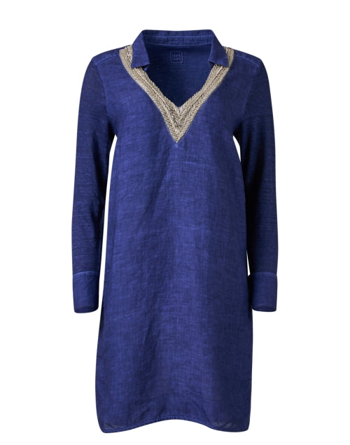 Stylish Navy-Colored Linen Women's Dress for Sunny Days