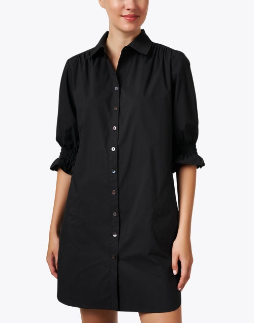 Stylish Miller Black Cotton Blend Shirt Dress with Elbow Sleeves