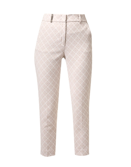 Beige Colored Jacquard Patterned Stretchable Cotton Blend Trousers