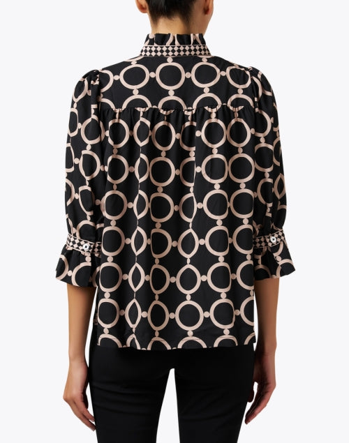 Stylish Women's Black and Brown Print Ruffled Collar Top