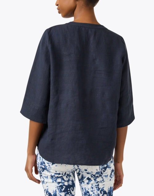 Stylish Navy Floral Embroidered Featherweight Linen Blouse