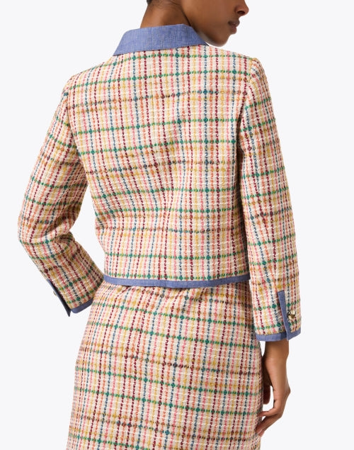 Stylish Marguerite Women's Denim-Trimmed Multi - Colored Tweed Jacket