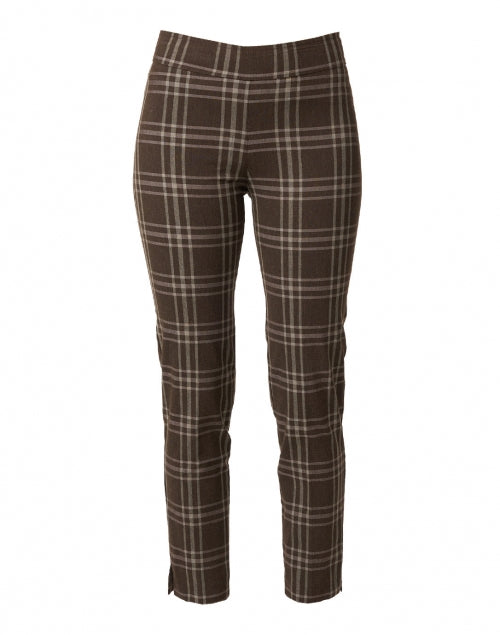 Stretchable Pull-On Pars Plaid Pants in Brown and White for All-Day Wear