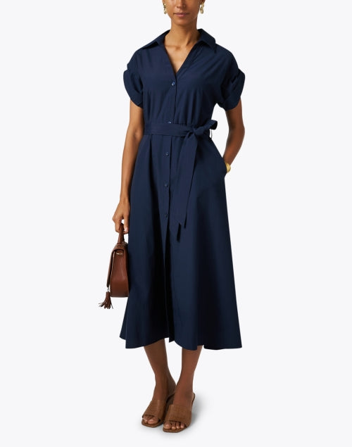 Navy Fia Lightweight Cotton Blend Shirt Dress for Feminine Sophistication