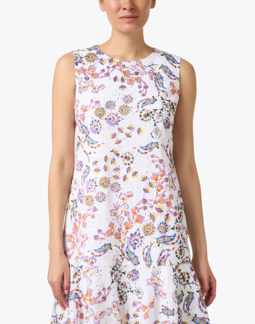 Kobi Halperin Daniela Women's Sleeveless Multi - colored Paisley Print Eyelet Mini Ruffle Hem Dress