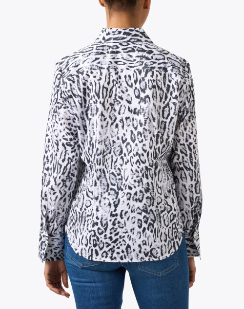 Stylish Diane Black and White Snow Leopard Print Women's Cotton Button-Front Blouse Top