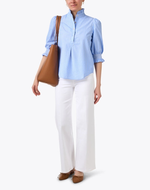Percy Cotton Top with Blue and White Stripes - Ideal Coastal-Inspired Women's Fashion Piece