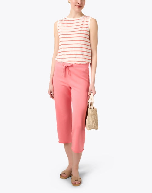 Stylish Coral and White Striped Sleeveless Linen Blend Women's Top for Everyday Wear