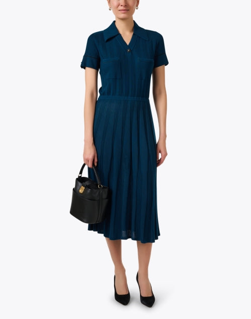 Stylish Juniper Teal Knitted A-Line Midi Dress for Formal Occasions