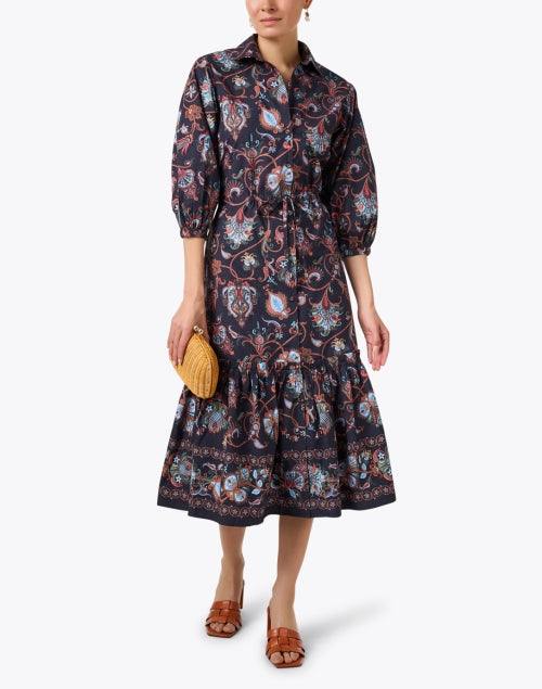Stylish Hutton Women's Black Multi-Printed Cotton Shirt-Style Dress