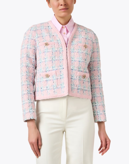 Stylish Pink and Blue Tweed Women's Jacket for Weekdays