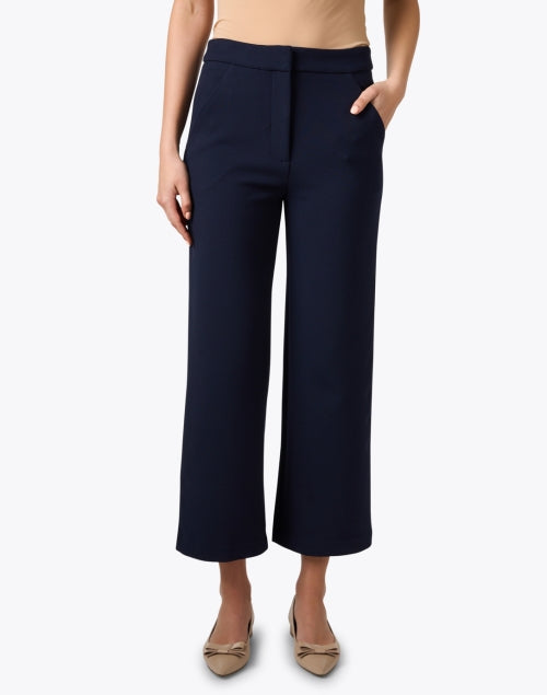 Navy Blue Brixton Men's Trousers - High - rise and Wide - leg Style