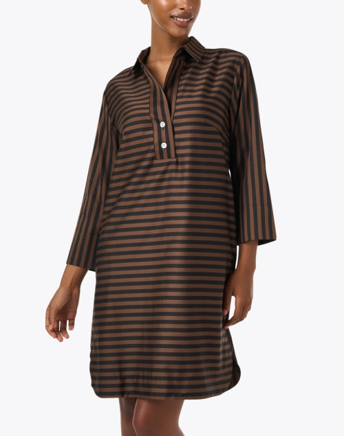 Stylish Aileen Women's Brown Striped Cotton Shirt Dress for Everyday Wear