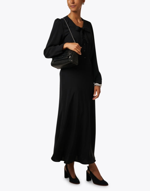Ariel Women's Elegant Black Tie Neck Maxi Dress