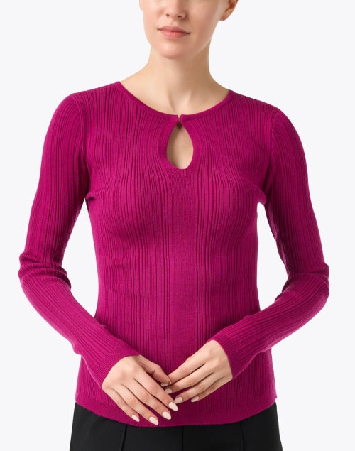 Charlene Magenta Wool Knit Keyhole Neckline Women's Top