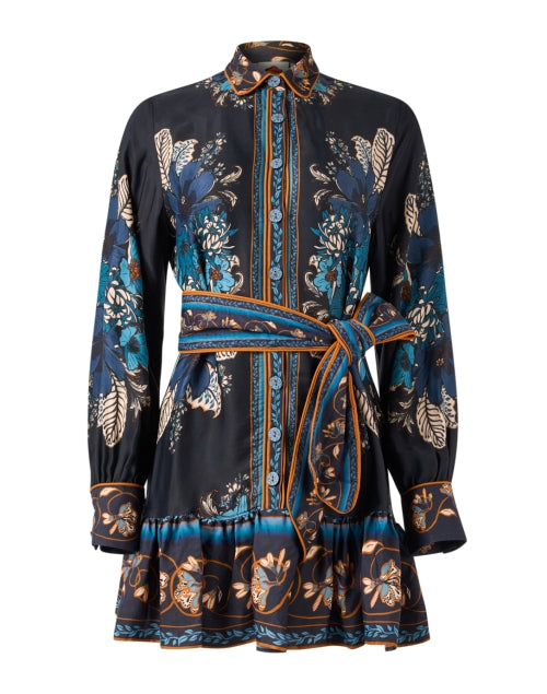 Stylish Black Shirt Dress with Multi - Print Design
