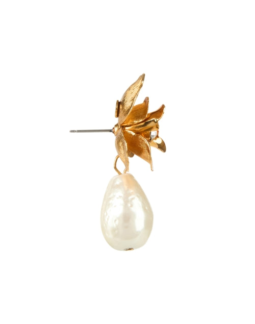 Graceful Gold - Plated Posey Pearl Drop Earrings with Glass Crystal Accent