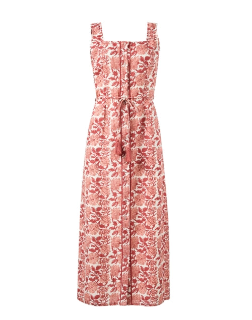 Stylish Paloma Red Floral Patterned 100% Linen Maxi Dress