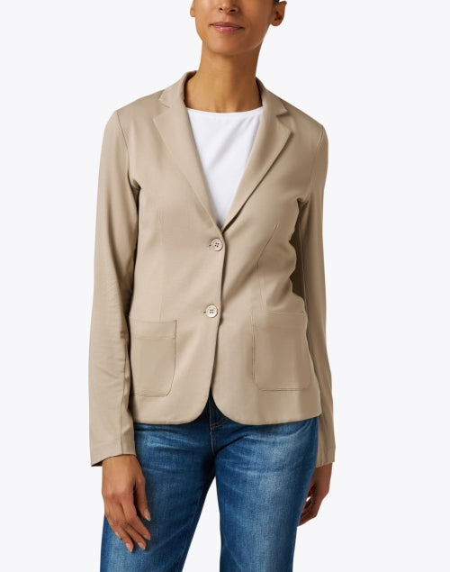 Portugal-Made Beige Stretchable Knit Double-Button Blazer