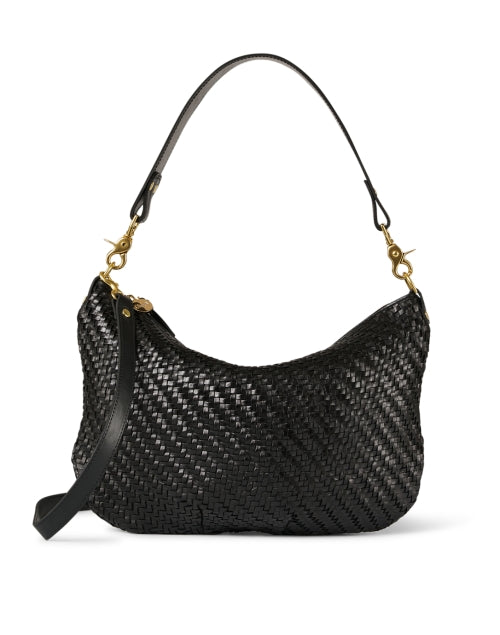 Mid - Sized Black Hand - woven Leather Messenger Bag for Everyday Use