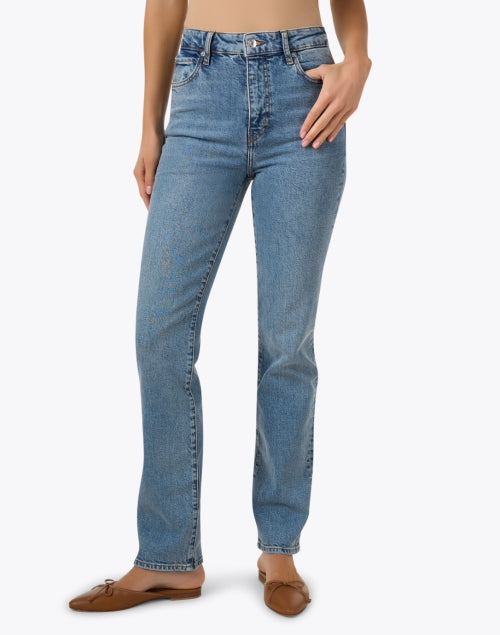 Frame's Light Wash Slim Straight Leg High Rise Stretch Denim Ruler Jeans