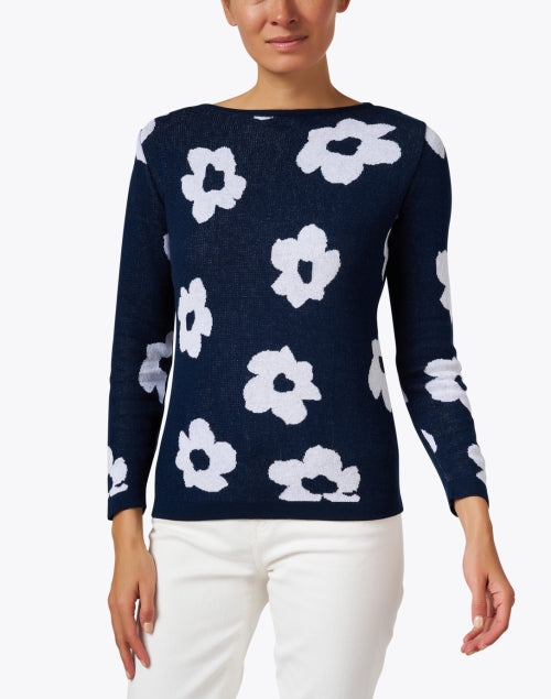 Stylish Navy and White Floral Soft Pima Cotton Sweater for Everyday Wear