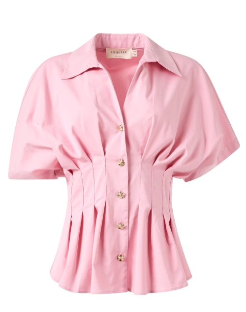 Stylish Georgia Pink Pleated Stretch Cotton Women's Shirt