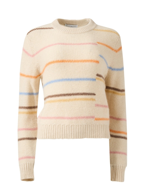 Beige and Colorful Multi - Stripe 100% Cashmere Women's Sweater
