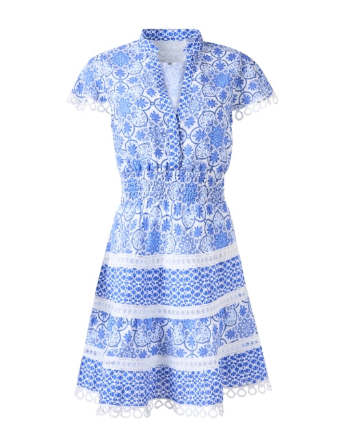 Stunning Parana Blue Geometric Printed Linen Summer Dress