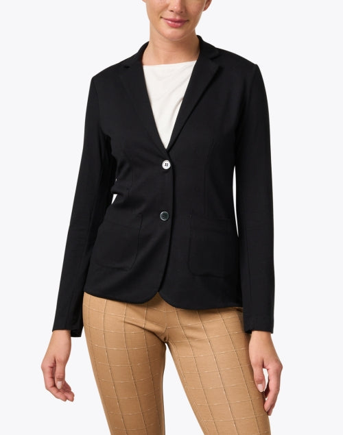 Black Knitted Stretch Formal Blazer for Casual Wear