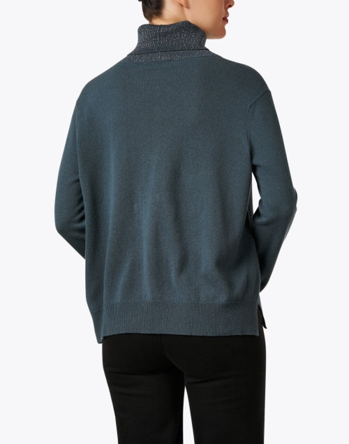 Fabiana Filippi Teal Shimmering Wool, Silk and Cashmere Turtleneck Sweater for a Chic Look