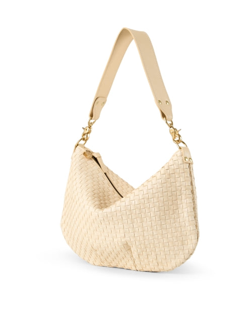 Medium-Sized Cream-Colored Woven Leather Messenger Handbag