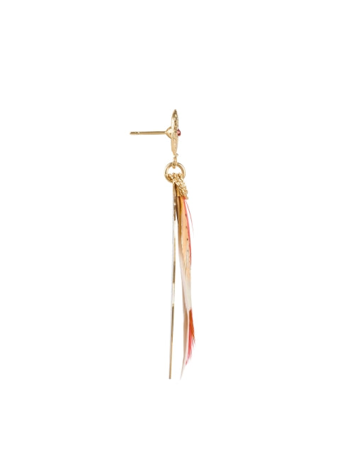 Gas Bijoux Handmade French 24k Gold Plated Orange Quartz Accented Feather Drop Post - Back Earrings