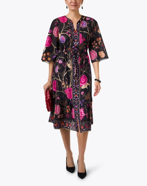 Stylish Reese Black Multi - Patterned Cotton Dress for Women