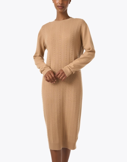 Fabiana Filippi's Beige Stripe Wool-Silk-Cashmere Knit Shift Dress