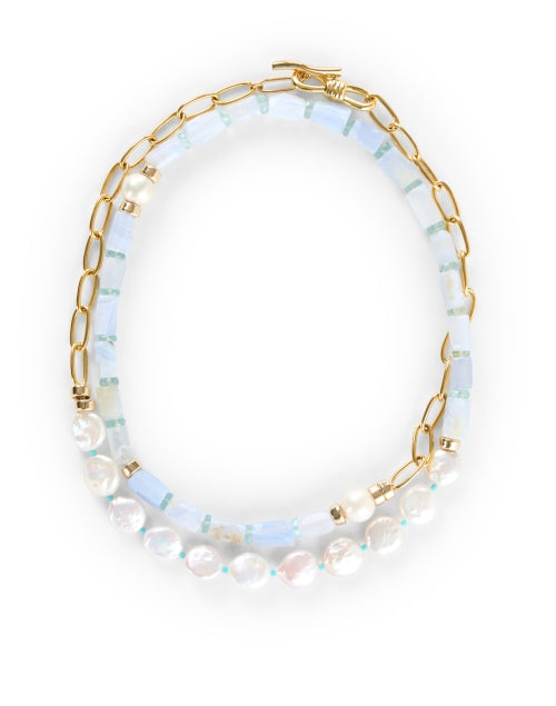 Exquisite Porto Covo Gold - Plated Wrap Necklace with Pearls and Gemstones