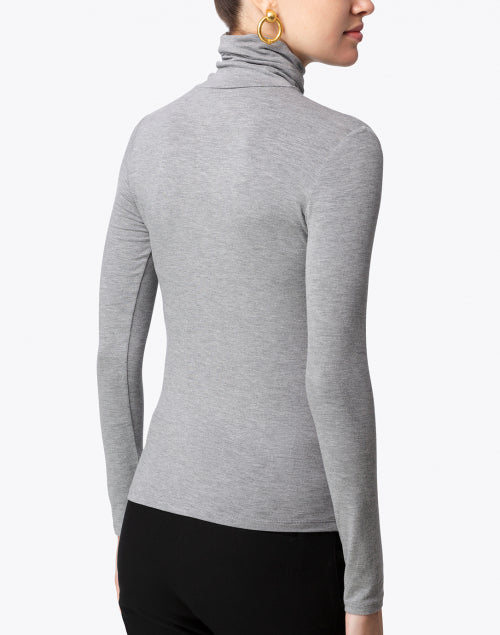 Stretchable Medium Grey Viscose Turtleneck Long - Sleeve Top