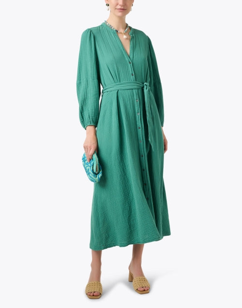 Selene Women's Green Cotton Gauze Casual Dress