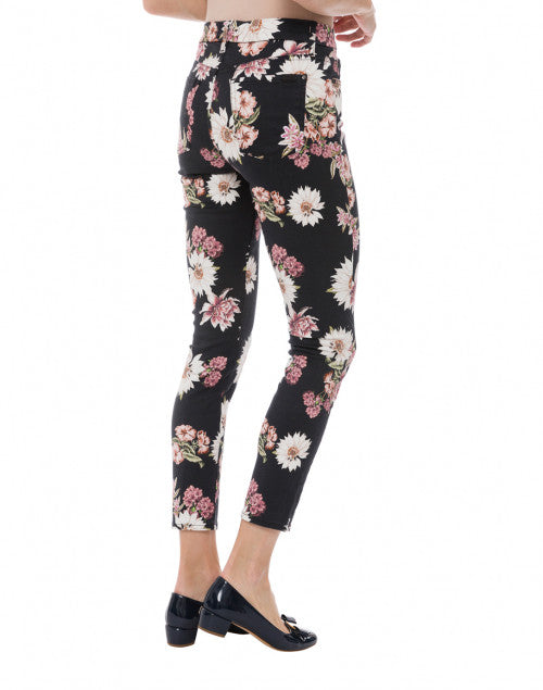 Stretchable Navy Cotton Jeans with Night Garden Floral Print