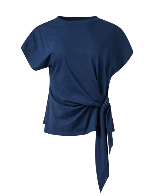 Navy Blue 100% Cotton Self - Tie Waist Nina Top for Effortless Style