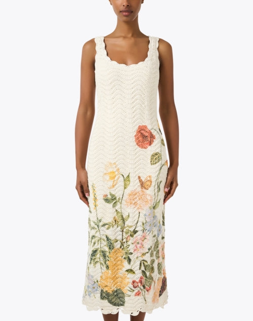 Exquisite Orel White Cotton Crochet Dress with Floral Hem Design
