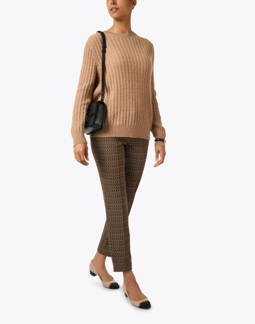 Stylish Anna Brown Stretch Print Pant with Zipper Details