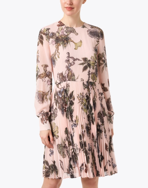 Stylish Pink Printed Pleated Women's Dress