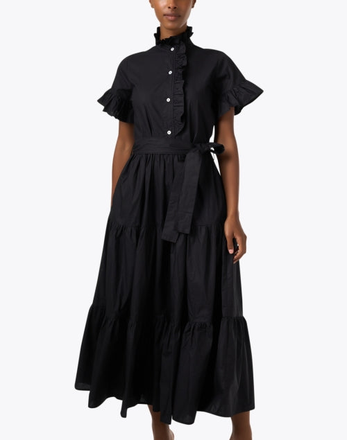 Victoria's Elegant Black Ruffled Maxi Cotton Dress for Women
