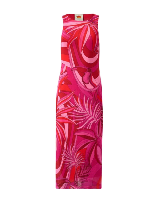 Stylish Pink Tropical Multi - Print Stretch Dress for All - Day Wear